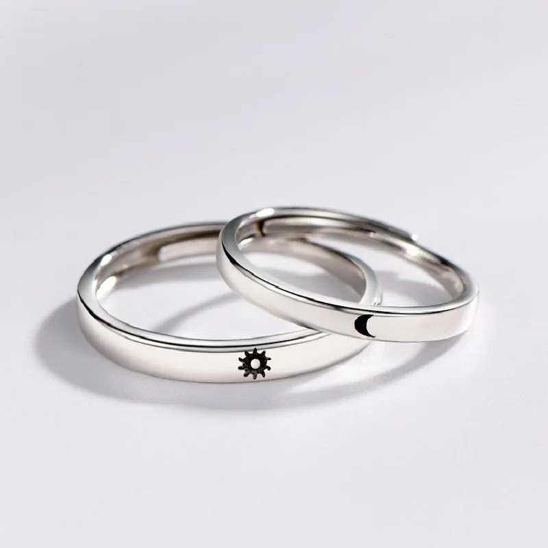 Минималистичные Регулируемые кольца для мужчин и женщин с Луной солнцем пара