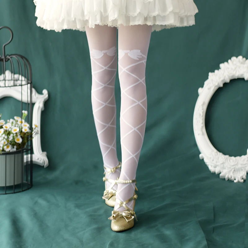 

Japanese Lolita Cross Bandage Pantyhose Young Girl Student Cute Bowknot Tights Socks Lolita Sweet White Stockings Cosplay