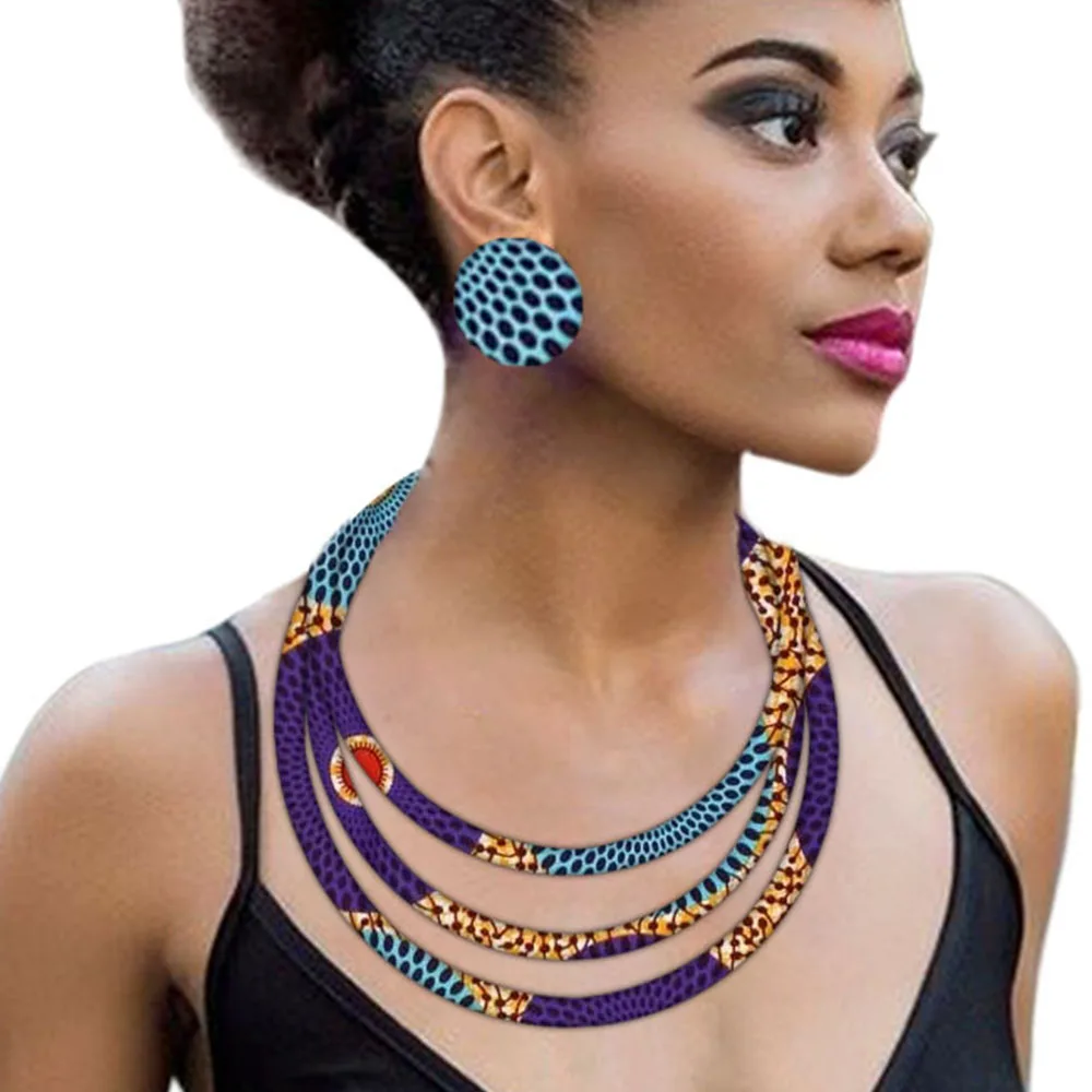Женское ожерелье серьги набор Африканский принт воск ткань ювелирные изделия