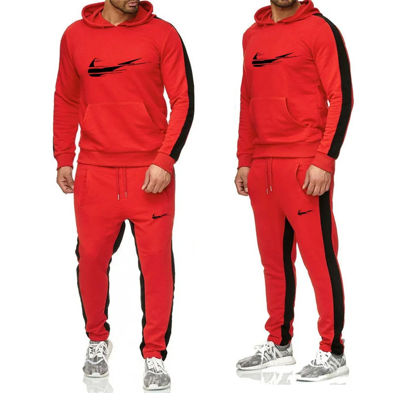 

2021 new fashion IКNIKEС European and American men's leisure sports suit men's splicing hooded sweater set