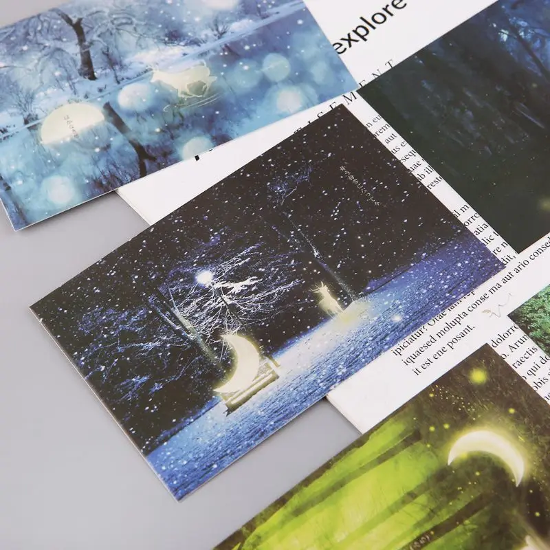 

30pcs Vintage Luminous Postcard Glow In The Dark Forest Streamer Animal Greeting Post Card Novelty Xmas Greeting Cards Gift WXTA