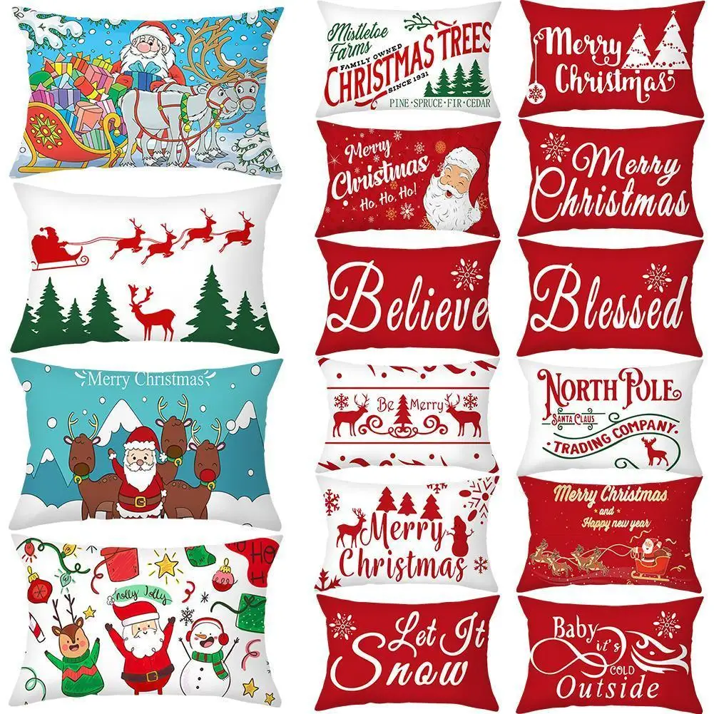 

Наволочки для подушек с геометрическим рисунком, рождественские украшения, освежающие красные, 30 х50 см