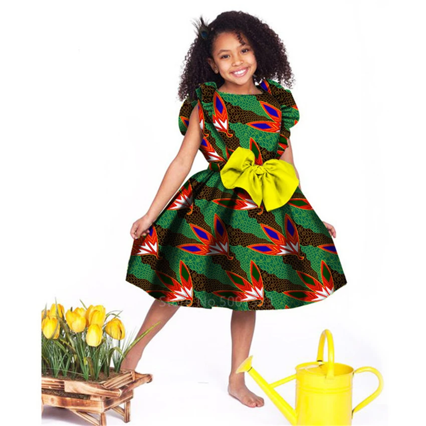 

2020 African Children Printed Dress 16Colors Girls Dashiki Bazin Riche Fashion Ankara Sleeveless Summer Africa Bow Dresses