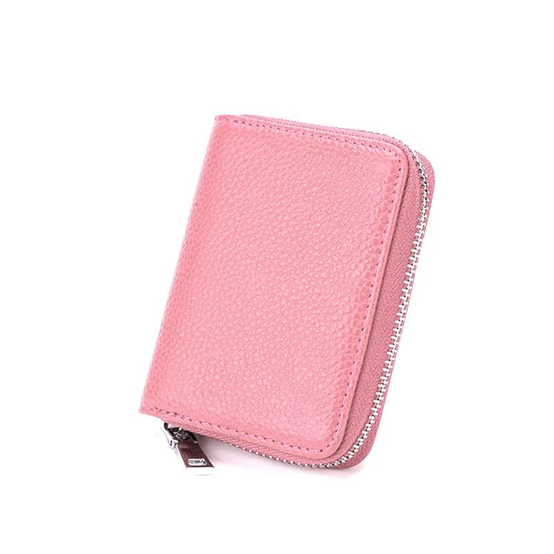 

Business Card Holder Genuine Leather Credit Cards Cases Women Zipper Pockets Unisex Simple Fashion Retro Texture Small Portable
