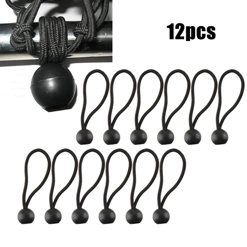 

12PC Tarpaulins Tent Strap Bungee Elasticated Apparel Sewing Fabric Arts Crafts Sewing Black Balls Shock Cord Bungees