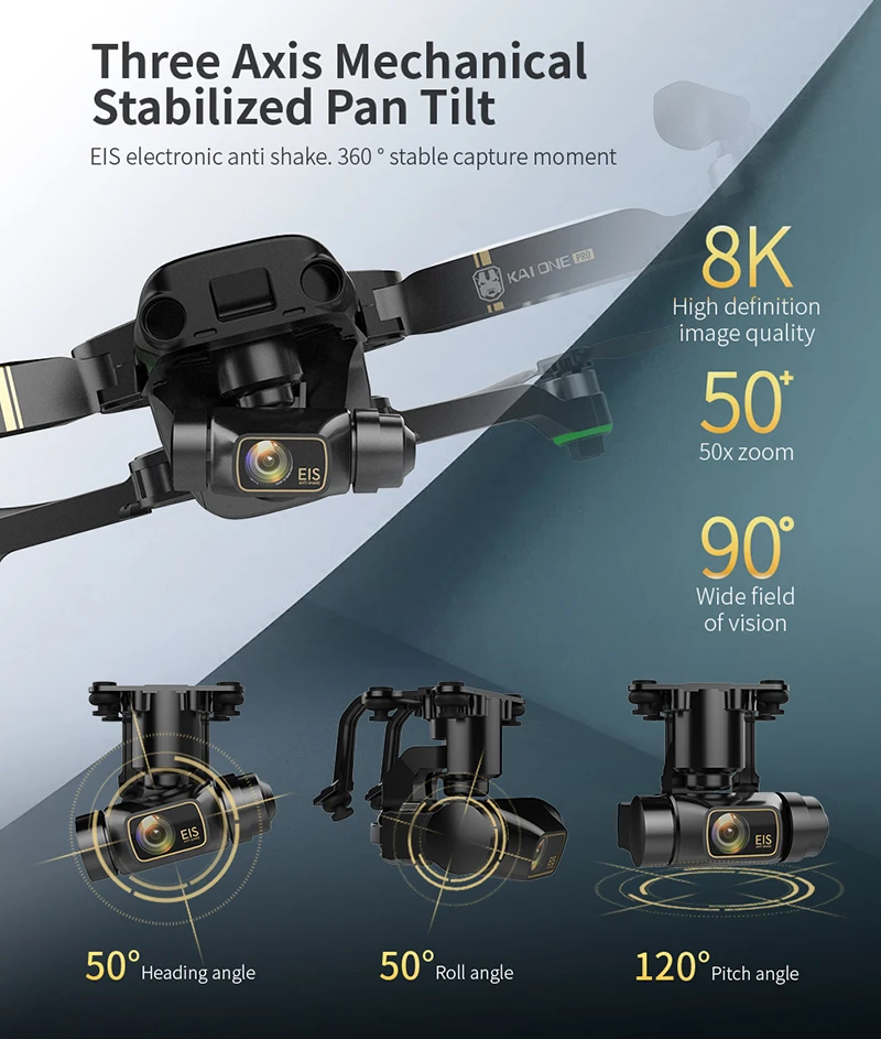 2021 New Kai 1 PRO Drone Folding GPS Four-axis Drone Brushless Three-axis Mechanical Gimbal 8K HD Aerial Remote Control Aircraft