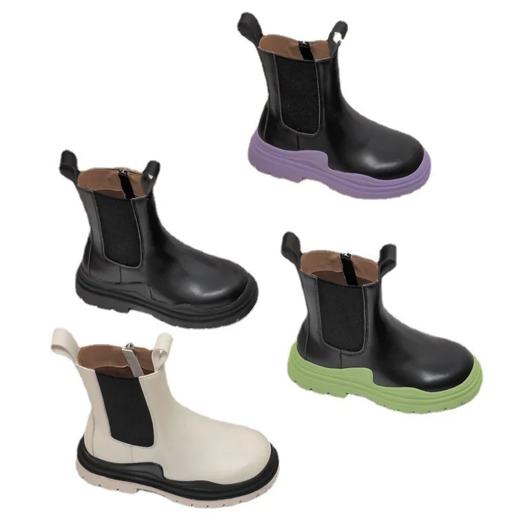 

2021 Spring Autumn New British Style Martin Boots Girls Leather Shoes