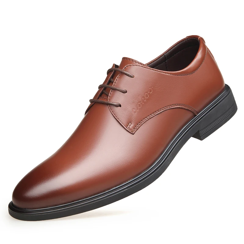 

Brown Men's Genuine Leather Dress Shoes Letter Printed Leather Men's Business Shoes Outdoor Lace-up Soft Bottom Men Casual Shoes