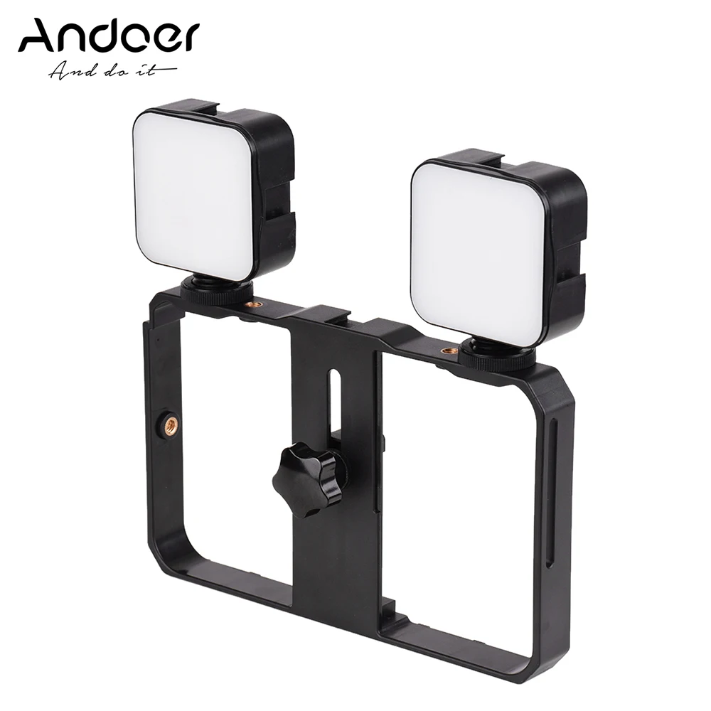 

Andoer Mini LED Video Light 5W Photography Fill-in Lamp 6500K Dimmable with Phone Holder 3 Cold Shoe Mounts for Photography