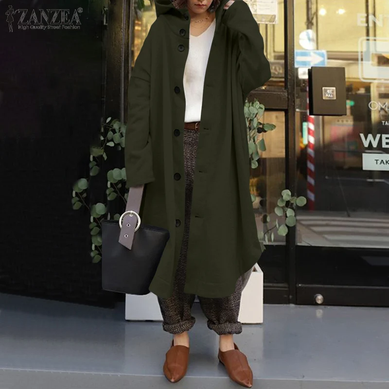 Свитшот ZANZEA женский зимний элегантное худи на пуговицах Повседневная Верхняя