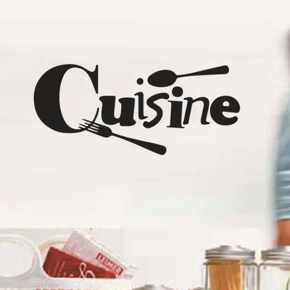 Черная Наклейка Настенная Слова креативная Ложка Вилка резные виниловые