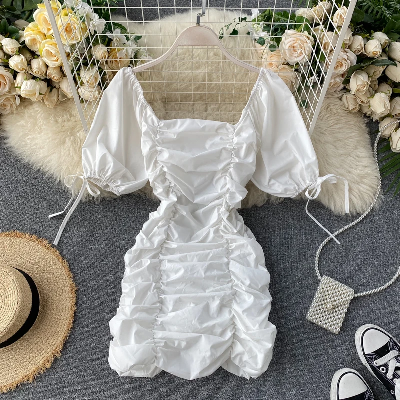 Платье женское эластичное однотонное пикантное мини-платье в Корейском стиле