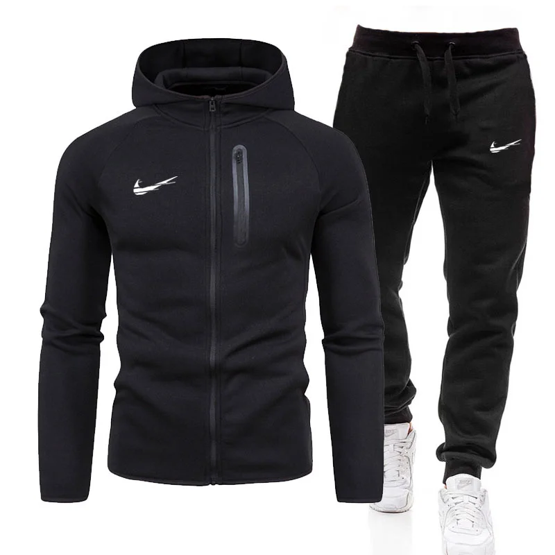 

2021 New men Sports Shirt Suit With Zipper Pants IКNIKEС Two Pieces Of Casual Sportswear Men's Sportswear Gym Suit Suit
