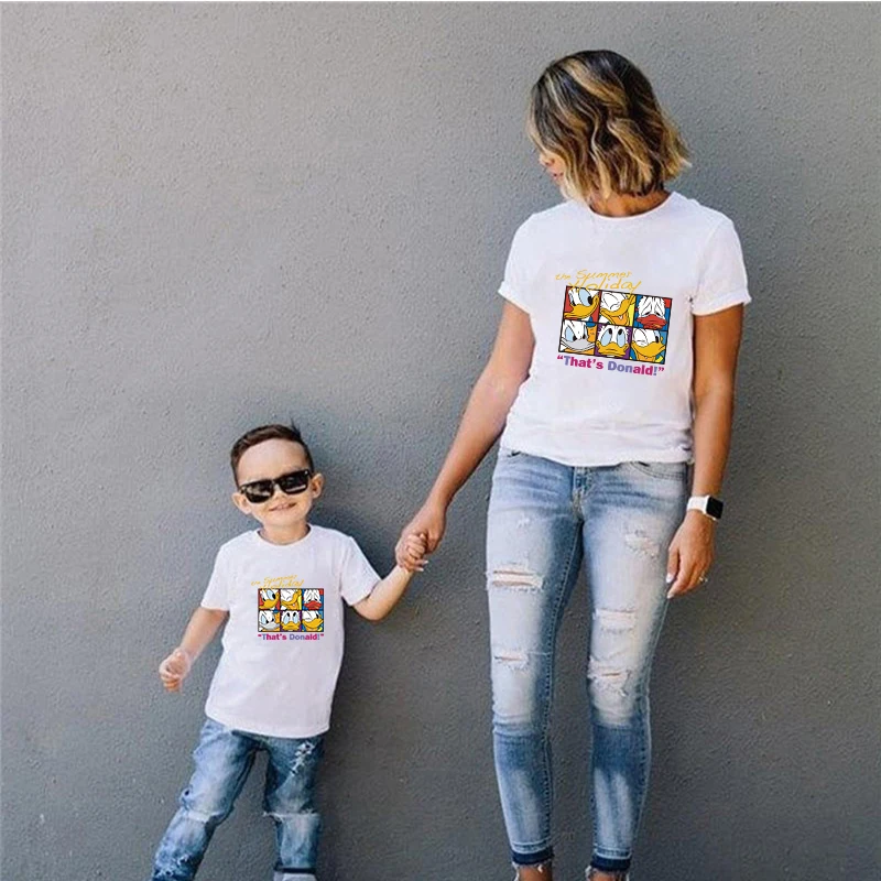 

Casual T-shirt Summer New Donald Duck Printed Pattern Top Disney Cartoon Short Sleeve 2021 Fashion Family Set