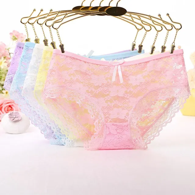 

women sexy lace embossed bow panty transparent mesh underwear for girls elegant breathable briefs ladies low waist underpants