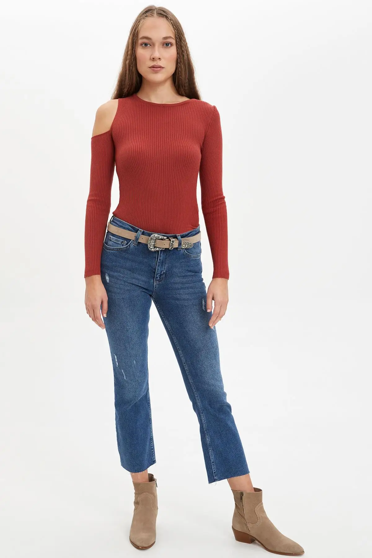 DeFacto Winter Woman Tricot Slim Fit Off The Shoulder Sweater Jumper Pullover Warm Casual Fashion New Season-L8851AZ19WN | Женская
