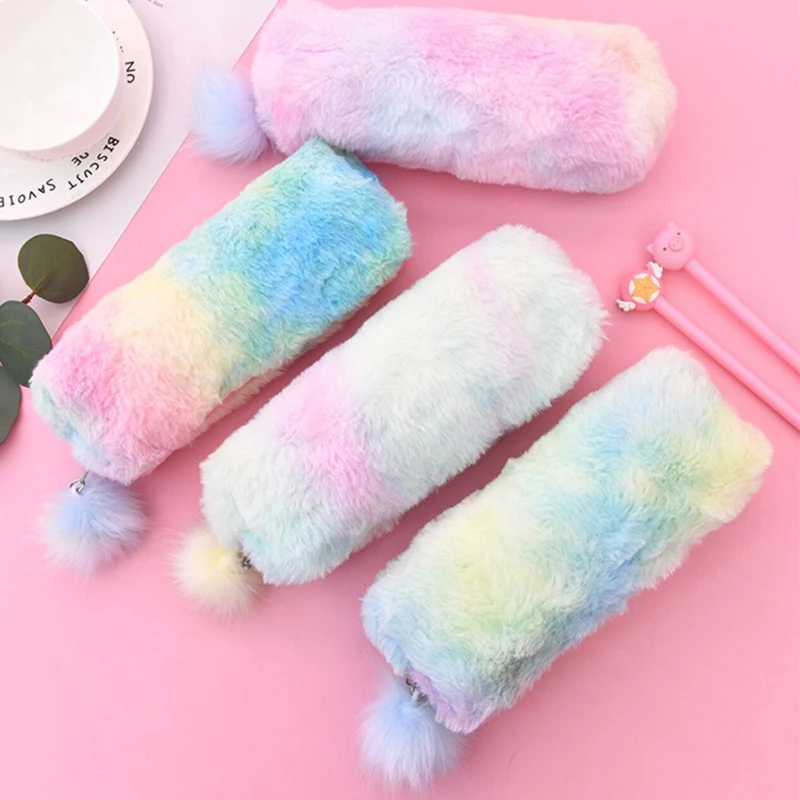 

Pencil Case Gradient Color Cute Girl Plush Octagonal Pen Bag Storage Bag