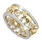 Модное женское кольцо с золотым слоном и белым цирконом, свадебная бижутерия, подарок, размер 6-10