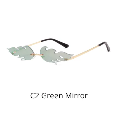 C2 Green Mirror Ralferty декоративный праздничный солнцезащитные очки для женщин и мужчин, новинка, модные солнечные очки с огненным пламенем, без оправы, волнистые винтажные дизайнерские очки W1186 - Цвет линз: C2 Green Mirror
