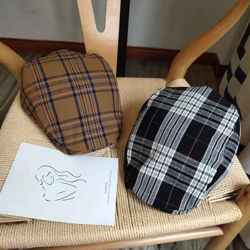 

2021 New Classic England Style Berets Peaky Blinders Vintage Plaid Embroidery Cotton Casquette Fashion Painter Caps Unisex