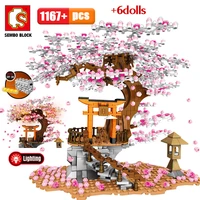 sembo 1167pcs city cherry blossoms street view model building block sakura set spring assemble bricks figures toys for children