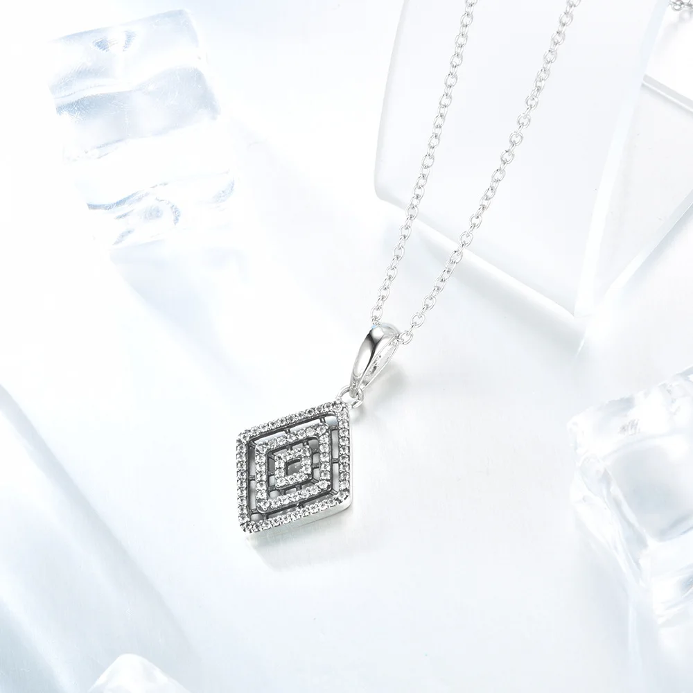 

Fashion Original 925 Sterling Silver Geometric Lines Europe crystal Pendant Necklace For Women Bead Charm Birthday Gift Jewelry