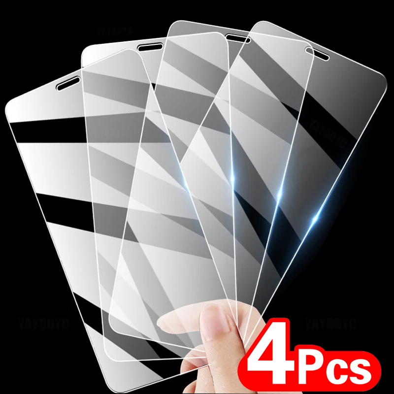 

4Pcs Full Cover Tempered Glass On The For iPhone 11 12 13 Pro Max Screen Protector For iPhone 8 7 Plus X XS XR Protective Glass