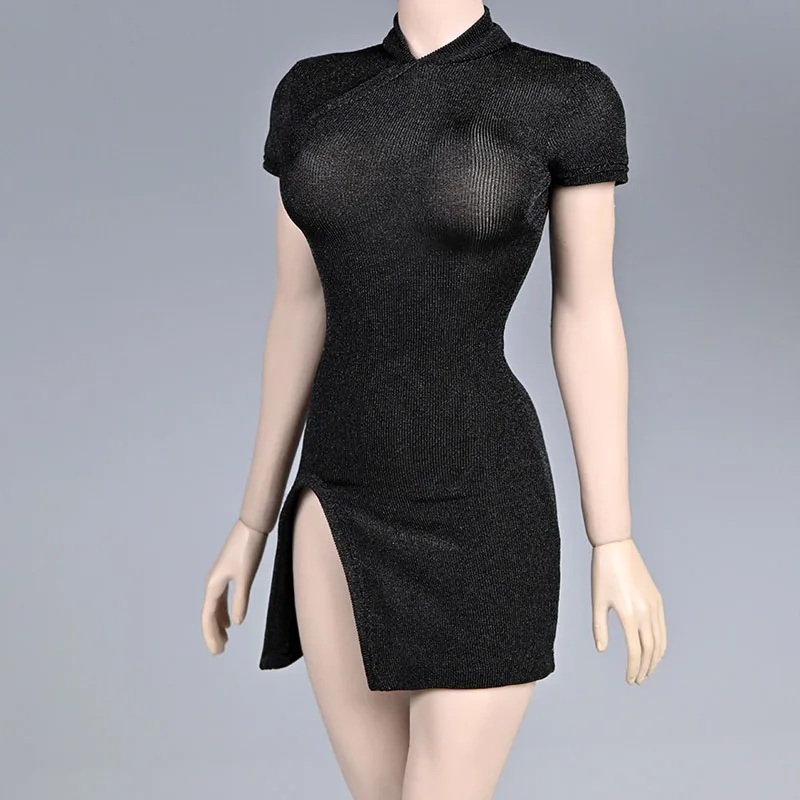 

1/6 Scale Female Soldier With Plastic Coated Body Knitted Stretch Improved Cheongsam Skirt Asymmetric Split Skirt Model