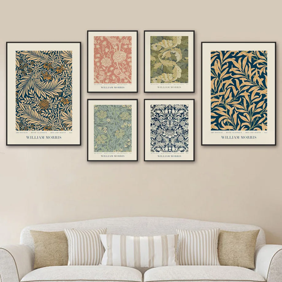 Картина с растительным листком Вильяма Морриса винтажная настенная живопись на