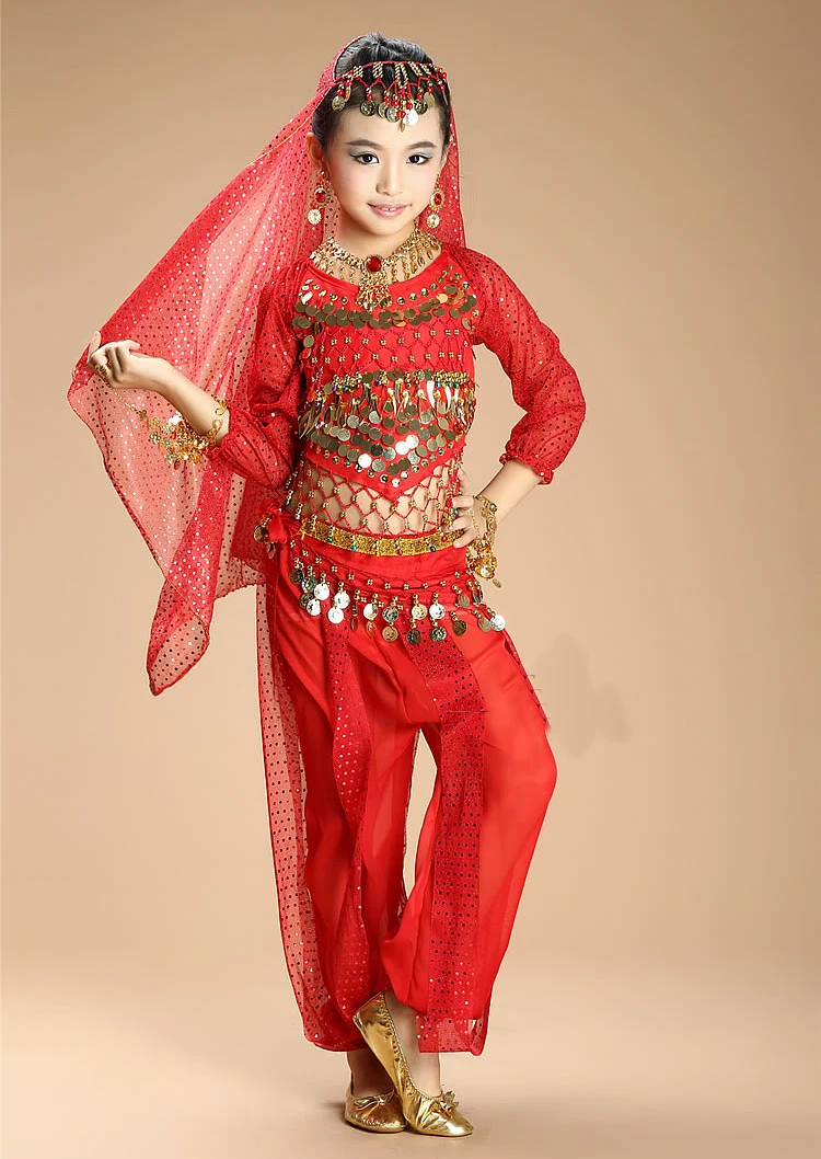 Детский костюм для танца живота с блестками и длинными рукавами|Танец живота| |