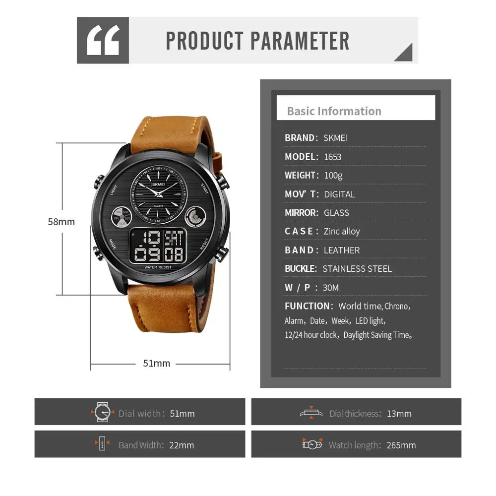 SKMEI Повседневное светодиодный светильник кварцевые часы цифровые спортивные