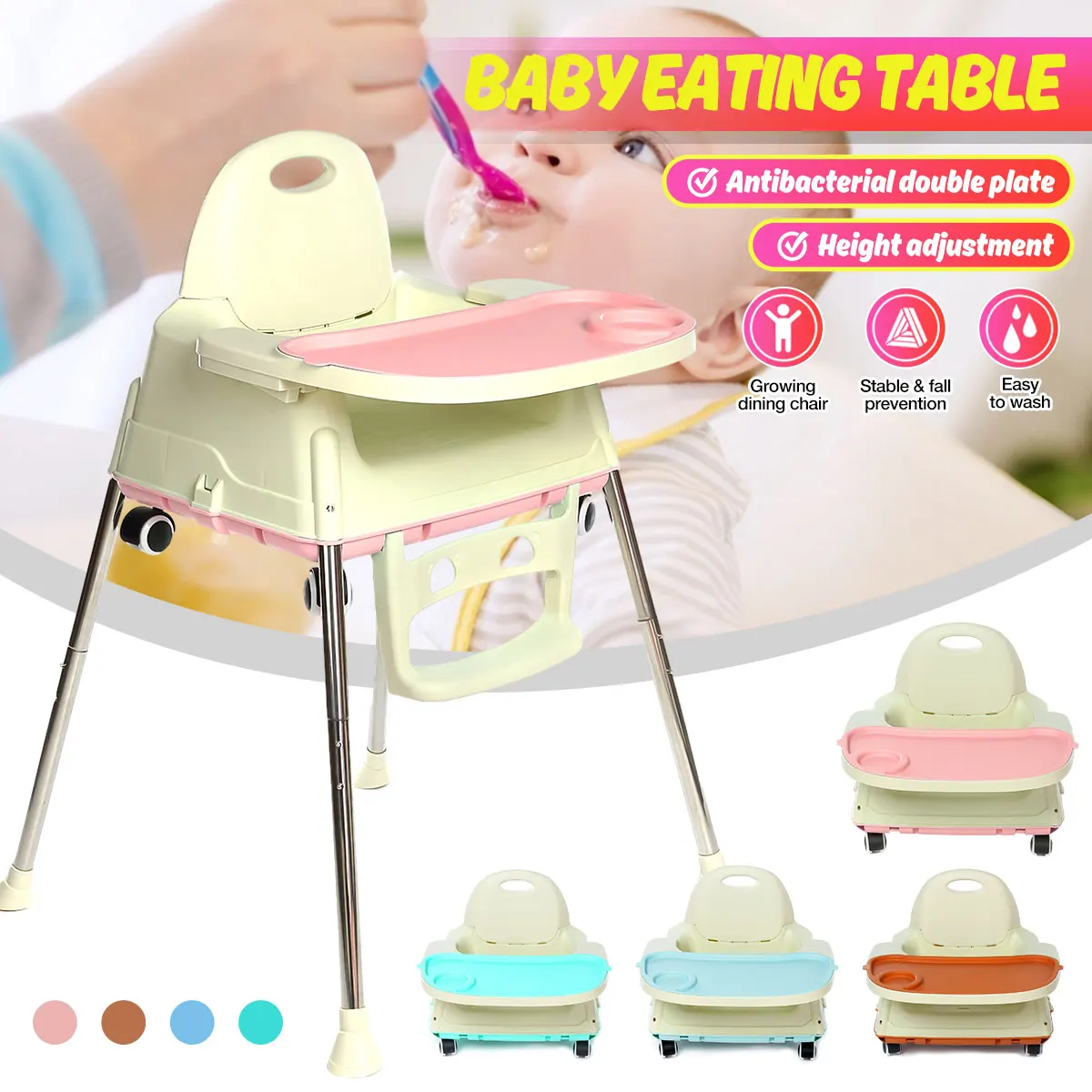 

Baby Booster Seat Multifunctional Aluminum alloy Chair Children Dining Table Adjustable Folding Chairs With Wheels For Children