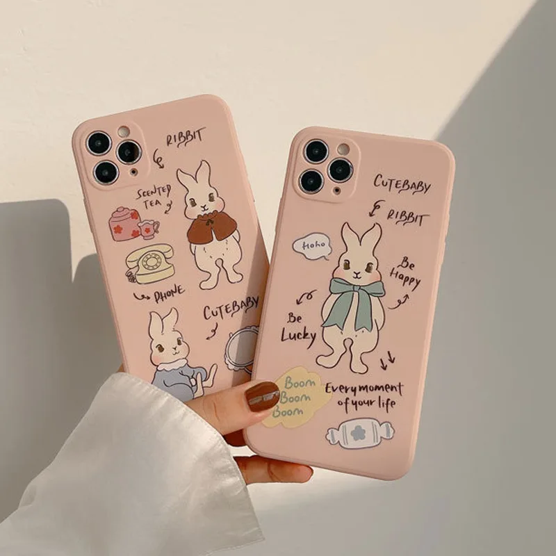 

2021 Vintage Cartoon Rabbit Case Cover For iPhone 12 12Pro 12min 12ProMax 11 11PROMAX 11PRO SE2020 7 8 7Plus 8Plus X XS XSMAX XR