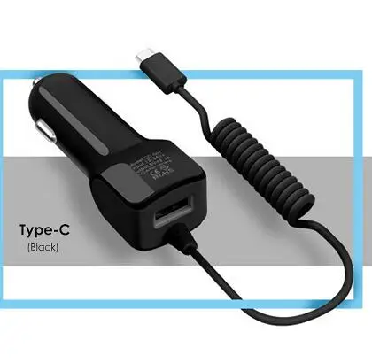 

Fast Car Charger W/ USB Charging Cable For IPhone 8 7 6s Plus 5S Type-C USB Car Charger With Cable 2.1A-Black