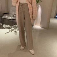 korean autumn winter woolen trousers straight knit mopping pants loose wild wide leg pants women high waist trousers solid color