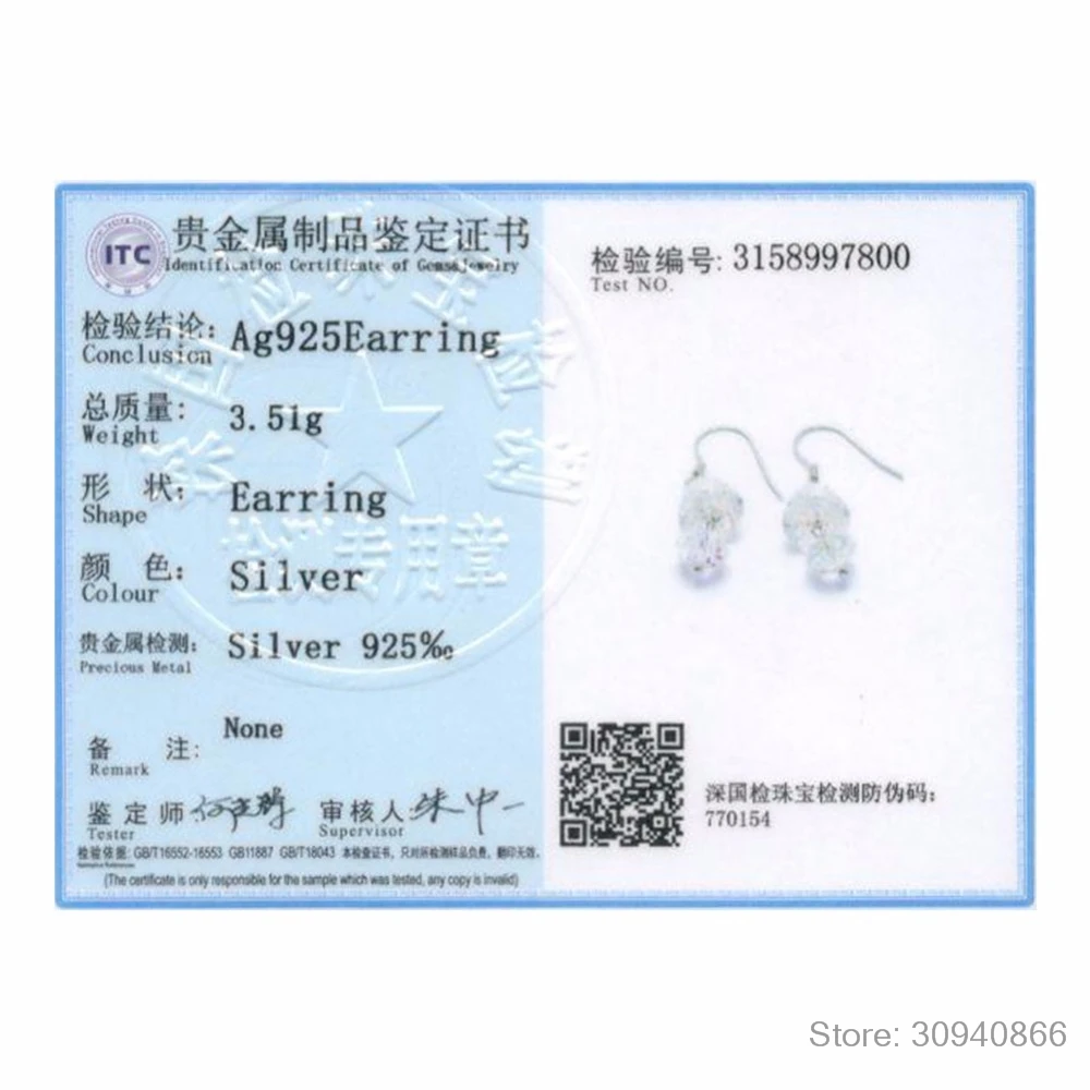 

LEKANI Crystal for Women Round Crystal Drop Earring Fine Jewelry 925 Sterling Sliver Brincos de Prata
