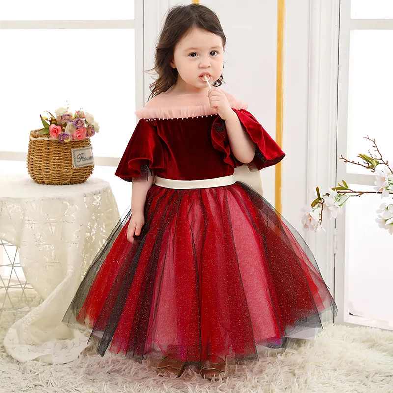 Осенне зимнее детское бархатное платье принцессы для маленьких девочек