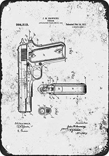 

Puernash 1911 Colt M1911 Patent John Browning 20X30InTin Sign Wall Sign for Home Bathroom and Cafe Bar Pub Wall Decor