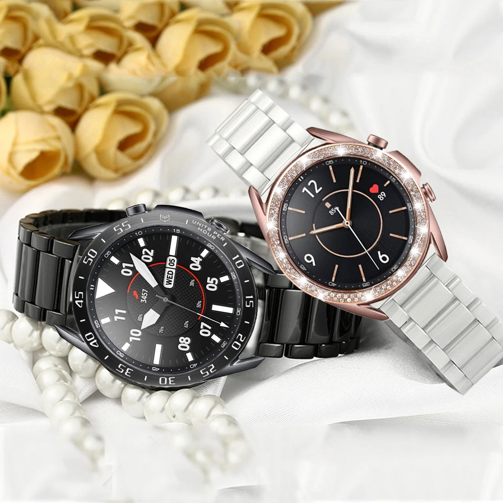 

For Samsung Galaxy Watch 3 Band with Bezel Loop for Galaxy Watch 3 45mm 41mm Bezel Ring Protctive + Luxury Ceramic Strap Correa