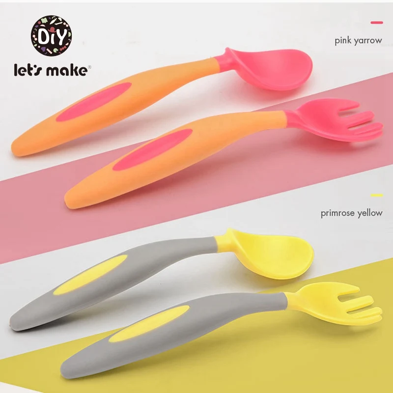 Сгибаемый детский набор ложка и вилка 2 шт. с коробкой для хранения гибкая посуда