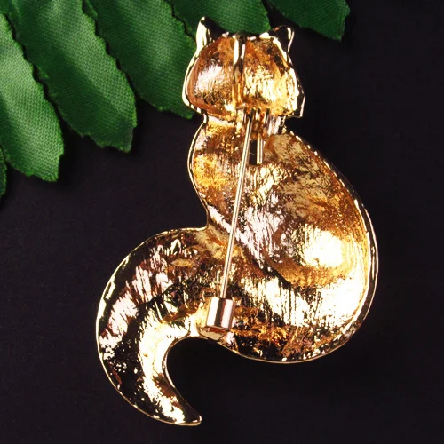 

ZY60 Blue Dripping Oil Rhinestone Tibetan Golden Cat Pendant Brooch for Girls Women Gift Lovely Jewelry 55x35x12mm