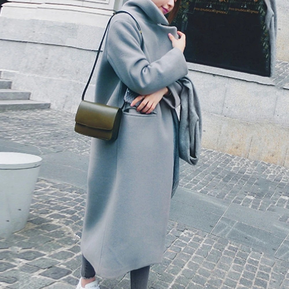 Длинная Рождественская Женская куртка шерстяная с длинным рукавом и отложным