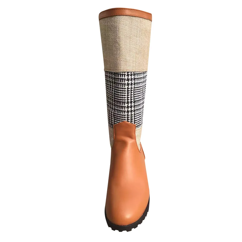 

shoes woman new fashion boots Women's Retro Round Toe Shoes Square Heeled Casual Matching Cloth Mid-Tube Boots