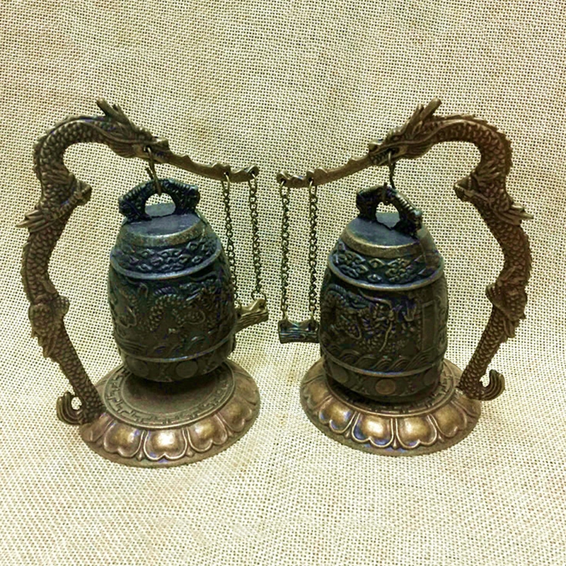 Резная Античная китайская колокольчик с драконом Азиатский Антиквариат