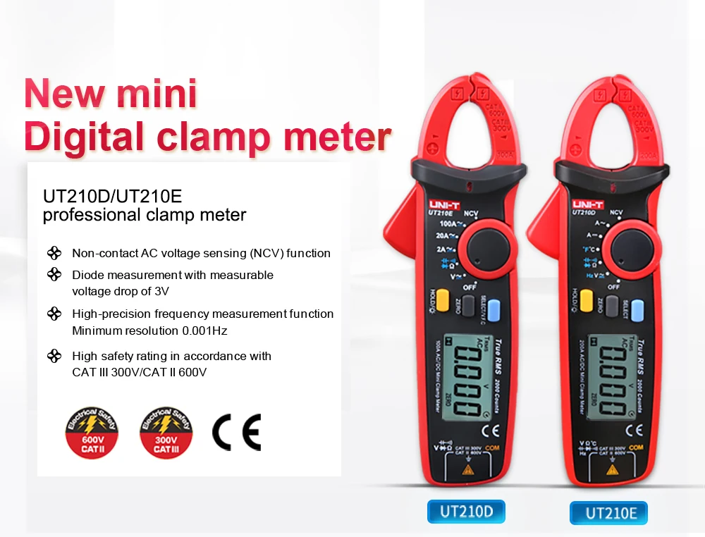 UNI-T UT210E мини-клещи True RMSDigital мультиметр AC/DC Детектор тока ручной зажим мультиметр токовые зажимы