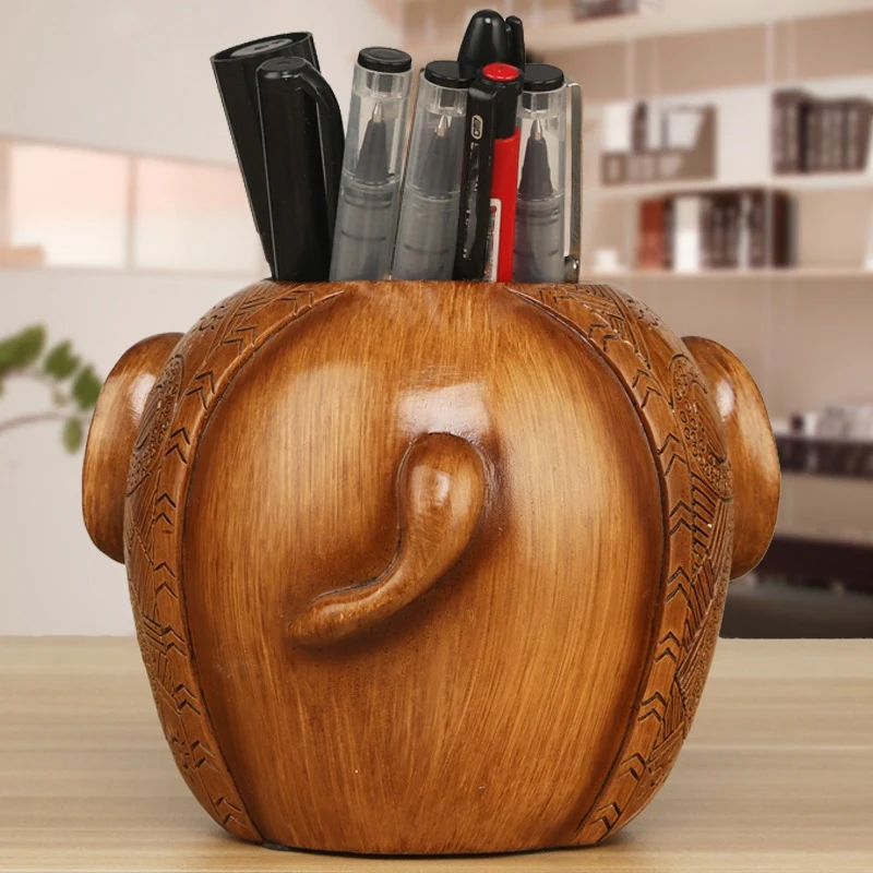 Креативный держатель для карандашей с резьбой по дереву и слоником модный