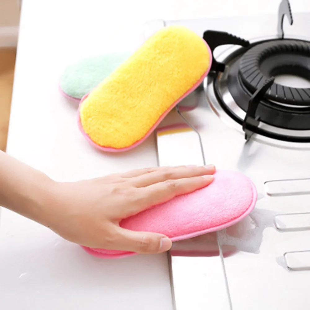 

1pcs Kitchen Strong Nonstick Oil Fiber Dish Washing Towel Bowl Cloth Rag Sponge Double Sided Household Washing Pot Brush