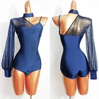 Женский трико на одно плечо с рукавами-баллонами, топ для латинских танцев, одежда для соревнований по латинским танцам, VDB2782