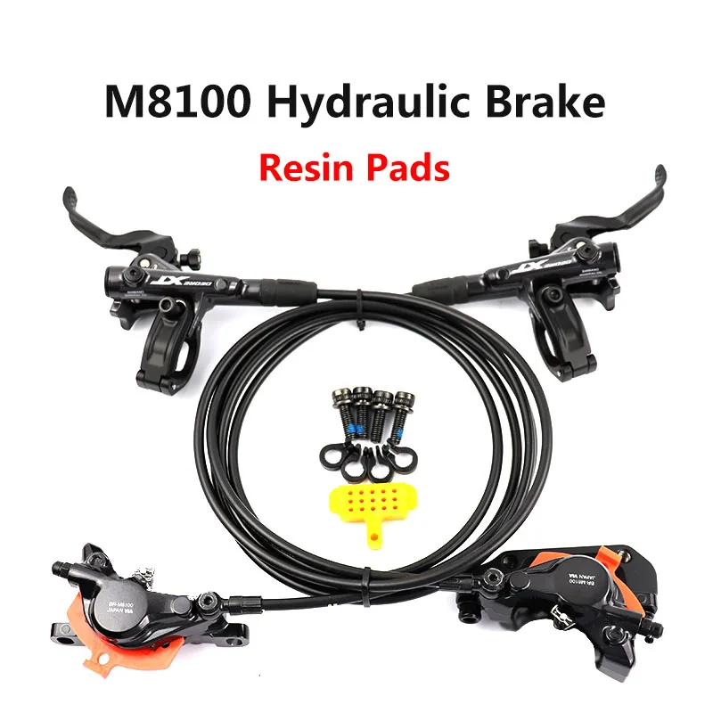 Resin Pads Shimano Deore XT M8000 M8100 дисковый тормоз Горный велосипед гидравлический дисковый Тормоз MTB ICE-TECH левый и правый 800/850/900/1400/1500/1600 мм - Цвет: Resin Pads