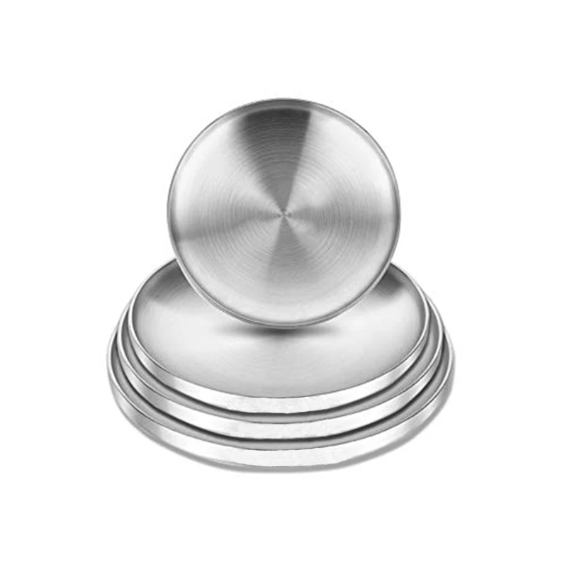 

Stainless Steel Round Dinner Plate Dish Tray Food Container Durable Outdoor Camping Picnic Tableware Salad Plate Barbecue Tray